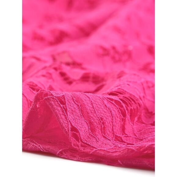 Floral Lace Shrug Tie Front Ruffled Hem Sheer Crop Bolero Cardigan Hot Pink - Picture 5 of 5